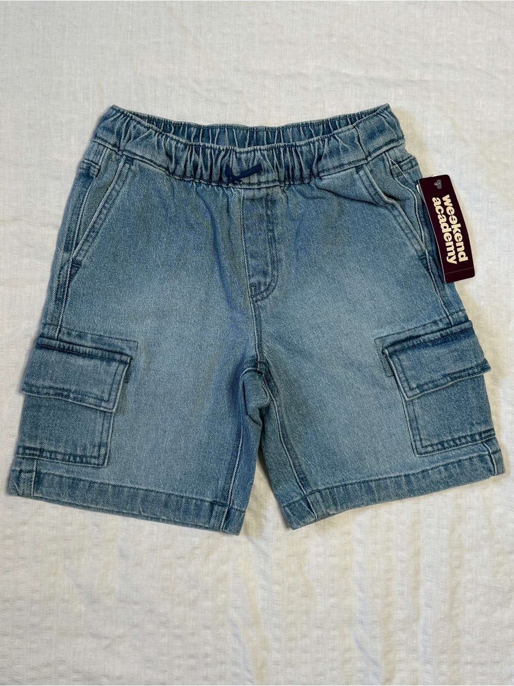 Kids' Light Blue Denim Cargo Shorts size S(6/7) elastic waistband